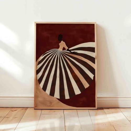 Affiches abstraites marron Rumlly 60x80cm, toile rayures sombres sans cadre pour chambre fille