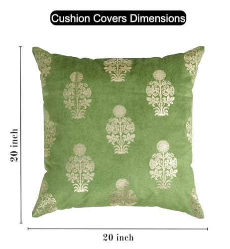 Image of DEVSANG Foil Velvet Cushion Covers 20 inch x 20 inch Set of 2 pc, Green