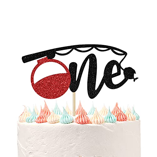 Tortenaufsatz mit Angel-Bobber-Dekor, Ofishally One Topper, The Big One, Kuchendekoration, Kinder, kleiner Angler, erste Geburtstagsparty, Kuchendekoration Cover