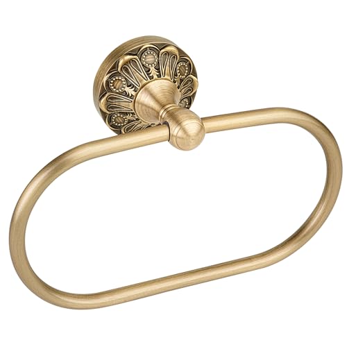 BRASEEY Brass Bathroom Hand Towel Holder Antique Brass Towel Ring Holder Vintage Wall Mounted Oval Towel Rack Hanger Home Half Round Bathroom Hardware Accessory