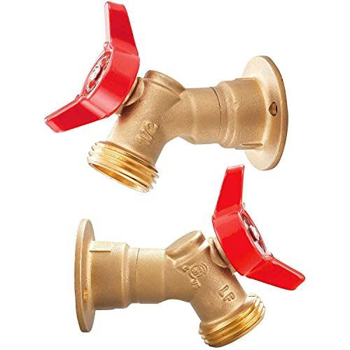 Pronese Lead-Free Soild Brass,Quarter Turn Sillcock Hose Bibb Outdoor Faucet with Flange, Wall Mount Faucet 3/4" GHT ×1/2" FIP Water Inlet,145 Degree Elbow Stop Valve Adapter & Boiler - Thumbnail 2