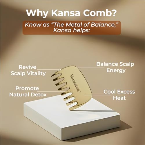 Image of Pure Kansa Comb - Ayurvedic Bronze Scalp Massage Tool for Relaxation, Improved Circulation & Root Stimulation | Handcrafted Natural Comb for Healthy-Looking Hair & Scalp Wellness