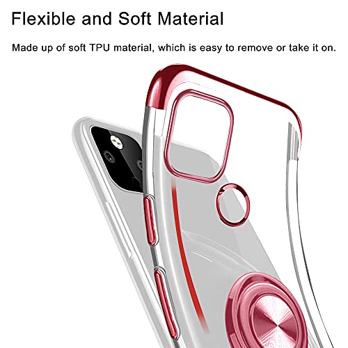 Designed For Google Pixel 5A 5G Case 6.2" Ring Holder Kickstand Clear Phone Cases Silicone Shockproof Flexible Tpu Bumper Anti-Scratch Protective Cover - Rose Gold #TOP1