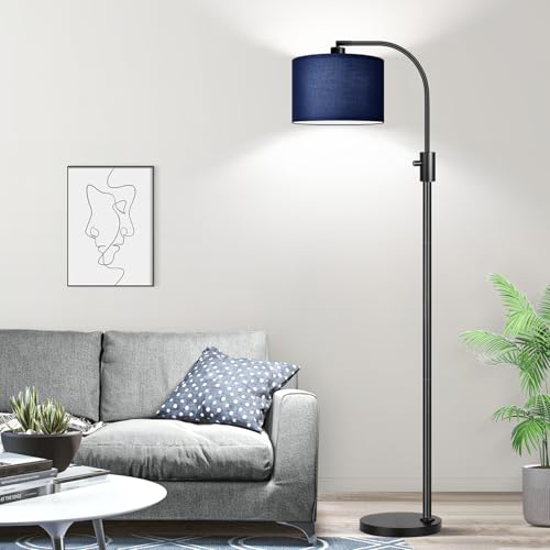 Image of Nintiue Upgraded Modern Arc Dimmable Tall Standing Floor Lamp with Blue Shade, 1200 Lumens LED Bulb Included, for Living & Reading Room, Bedroom, Office & Nursery, Black