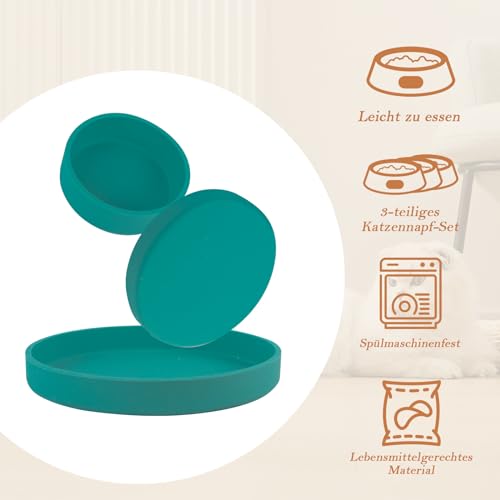 Lollanda -Futternapf für Katzen-3er Set,Silikon Futterschale,Trinkschale oval,Silikonnapf breit für Trockenfutter und Nassfutter (Dunkelgrün)