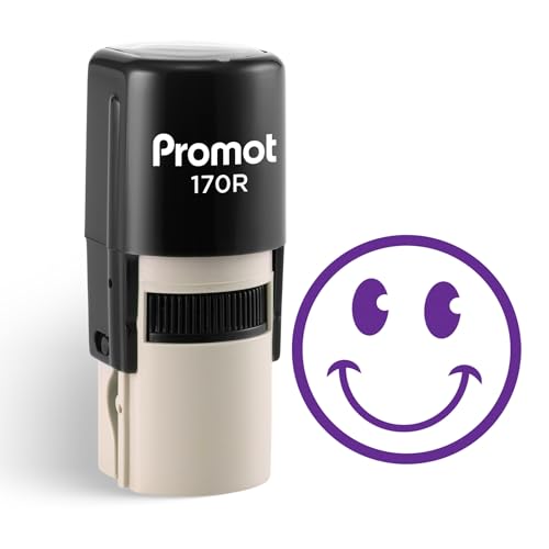 Promot - Teacher Self-Inking Stamp Round Rubber Stamp (Smiley Face Purple)