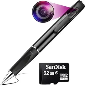 LOOK CAM 4K Pen Camera 1080p HD Video & Audio Recording Free 32GB Memory Card Mini Slim Metal Body Portable Hidden Pen Camcorder Pen Gadget HD Video Recorder for Home Office Meeting Security Camera