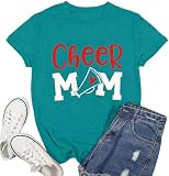 Ascrazy Cheer Mom Shirt for Women Sports Mama Life T-Shirt Game Day Mom Cheerleader Tee Tops Cyan