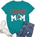 Ascrazy Cheer Mom Shirt for Women Sports Mama Life T-Shirt Game Day Mom Cheerleader Tee Tops Cyan