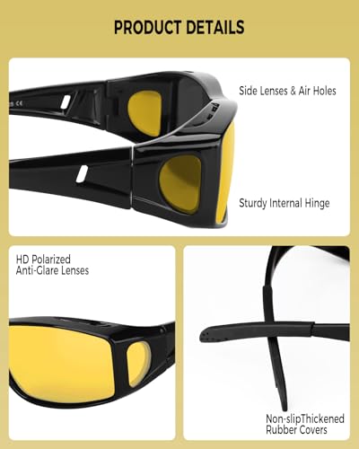 Image of Night Driving Glasses for Men Women Fit Over Sunglasses Anti Glare Polarized HD Night Vision Glasses