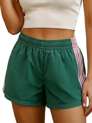 MakeMeChic Womens Striped Summer Shorts Workout Running Shorts Mini Micro Sweat Track Shorts Gym Athletic Wear Green Small