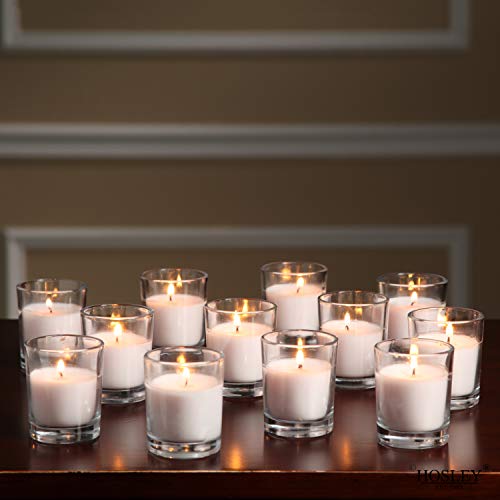Image of Hosley's Set of 24 Ivory Unscented Glass Filled Votive Candles, Hand Poured Wax Candle Ideal Gifts for Aromatherapy Spa Weddings Birthdays Holidays Party