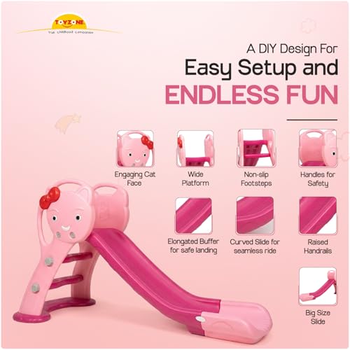 Image of Toyzone Happy Cat Slide for Kids | Baby Play Slide | Indoor & Outdoor Kids Slider | Easy Assembly | Safe Rounded Design | BIS Certified | Made in India | Kids Slide for 2-8 Years, Upto 70 kgs