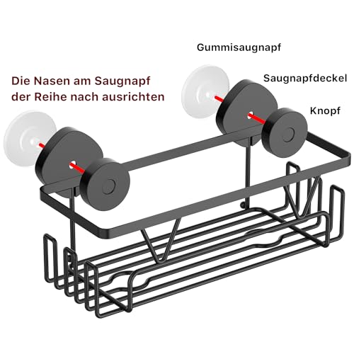 Kegii Duschablage Saugnapf - Duschregal Ohne Bohren Schwarz Duschkorb Saugnapf Edelstahl Bad Organizer