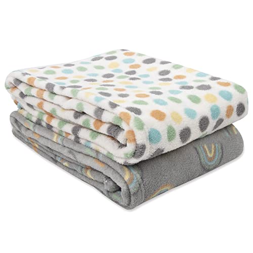 Image of Plush Fleece Receiving Baby Swaddle Blankets 30x40 Baby Security Blanket 2 Pack for Boys, Girls (Colorful Rainbows & Polka Dots)