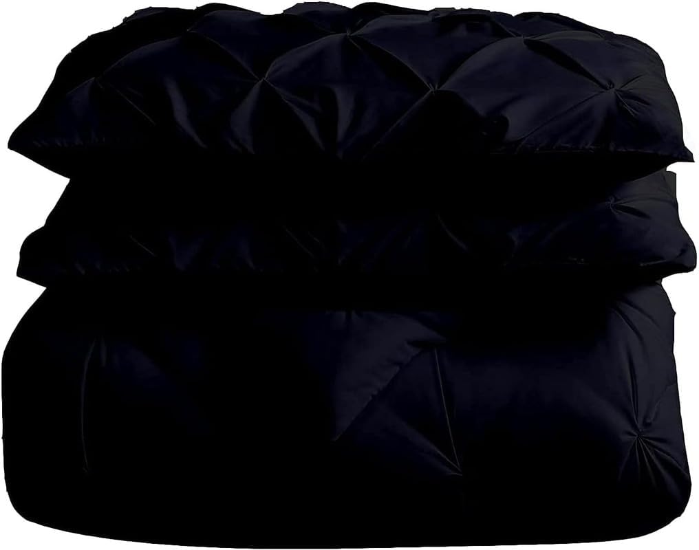 Black Twin/Twin XL (68x90) Size 3 Piece Pinch Pleated Comforter Set (1 Comforter + 2 Pillowshams) 100% Egyptian Cotton Duvet Insert 500 GSM Bedding Set Quilted Pintuck Comforters Set