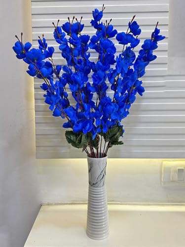Image of ARTSY Artificial Flowers Bunch for Decoration Cherry Blossom, Ideal for vase, Home, Office Decor, Gifts, Craft, Artificial Plants for Decoration, Without vase, Blue, Combo, 2 Piece, 55 cm Height |