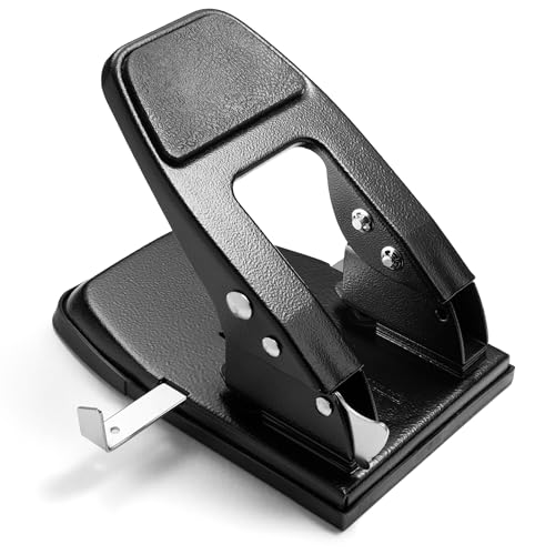 Officemate 2-Hole Padded Punch Medium Duty 50-Sheet Capacity Ergonomic Padded Handles Adjustable Paper Guide & Easy Clean Chip Tray Black (90082)