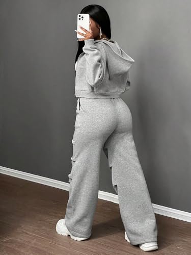 Image of Q - RIOUS Women's Baggy Mid Waisted Lounge Sweat Pants with Drawstring Athletic Flared Joggers with Pockets