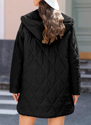 EVALESS Long Jackets for Women Fashion 2025 Winter Coat for Women Business Casual Diamond Quilted Hooded Lightweight Jackets4