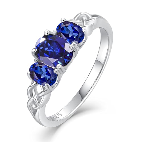 Celtic Birthstone Rings for Women 925 Sterling Silver Celtic Knot Ring 3-Stone Promise Rings for Her Wife Birthday Anniversary Wedding Jewelry