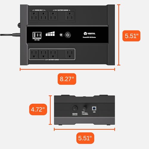 Image of Vertiv Liebert PowerUPS 100 UPS, PST6-1100LVMT, 1100VA /670W 120V Standby Power, 8 Outlets, Battery Backup with Surge Protection, USB C+A Charging, 3 Year Warranty, User Replaceable Batteries