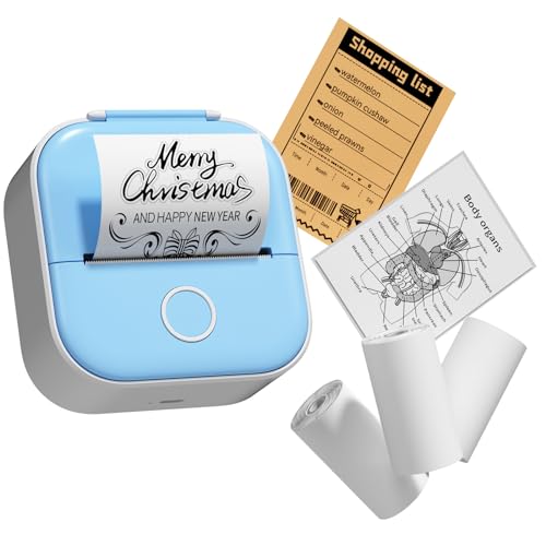 T02 Mini Drucker, Bluetooth Pocket Printer mit 3 Papierrollen, Tragbarer Sticker Printer, Inkless...