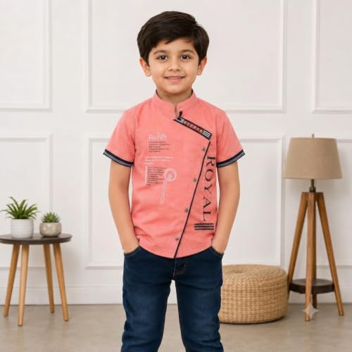 Image of NIVIK Printed Cotton T-Shirts. Stand Collar T-Shirt for Boys