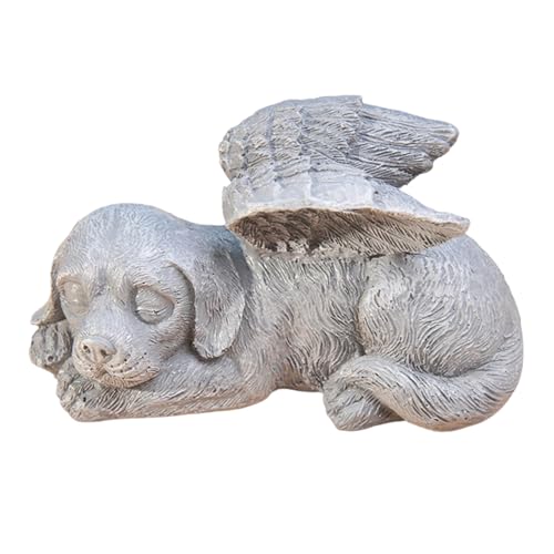 Grabstein Hund mit Engelsflügeln Hund Engel Gedenkstein für Draußen Tiergrabstein Polyresin Hundefigur Garten Wunderschönes Andenken Hund Zuhause Grabschmuck Deko Geschenke für Hundeliebhaber