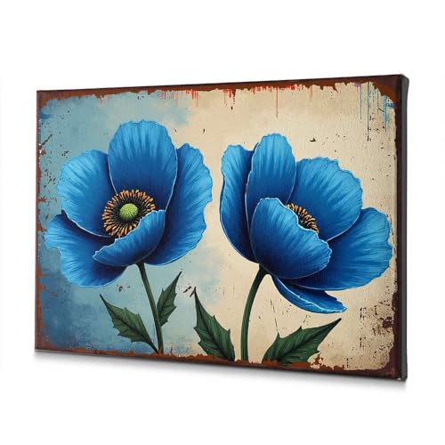 Coquelicots bleus sur toile décorative de salle de bain pour créer une ambiance spa zen