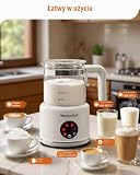 Elektryczny spieniacz do mleka, szklany mleko morpilot Frother, piękny do widzenia, funkcja 6 w 1, pojemność 250 ml Cappuccino lub 500 ml ciepłe mleko, rozdzielenie projektu, biały