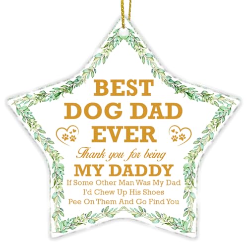 Funny Dog Dad Gifts, Dog Lover Gifts for Men, Christmas Birthday for Dog Owner, Best Dog Dad Star Shaped Acrylic Hanging Ornament Christmas Tree Decoration