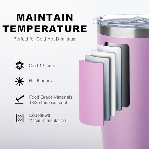 koodee 20 oz Insulated Coffee Mug with Lid and Handle, Stainless Steel Double Wall Vacuum Camping Mug Travel Coffee Tumbler with Straw (Purple Pink) by koodee - Image 2