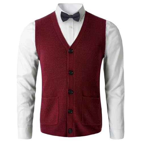 Men V-Neck Sleeveless Sweater Vest Knitted Button Cardigan Waistcoat Solid Thick Knitted Vest2