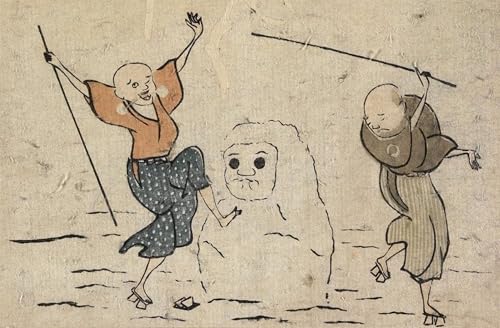 Tableau Hokusai Deux aveugles et un bonhomme de neige déco 60x90cm