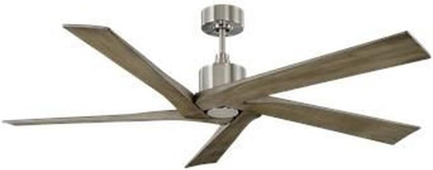 Monte Carlo 5ASPR56BS Aspen 56" Outdoor Ceiling Fan with Remote, 5 Light Grey Weathered Oak Blades, Brushed Steel
