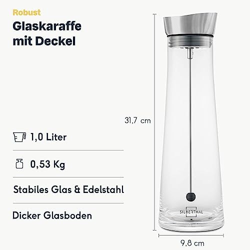 SILBERTHAL Szklana butelka z pokrywką ze stali nierdzewnej - wyjmowany zaparzacz - 1 litr - dzbanek do wody Detox