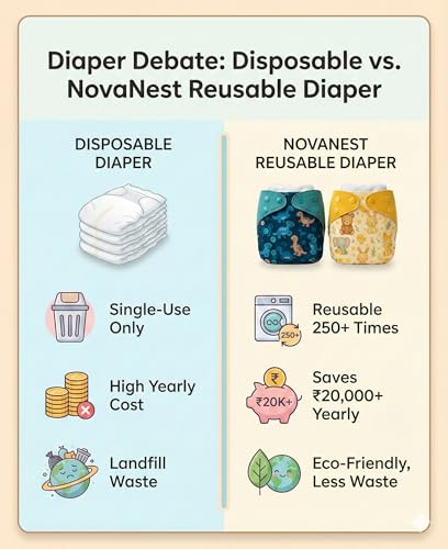 Image of Reusable Cloth Diaper for Babies | Washable Baby Cloth Diaper with Absorbent Insert | Leak Proof Adjustable Free Size Pocket Diaper 3M -3Years | Eco Friendly Reusable Baby Diaper (2, ORANGE DINO, One Size)