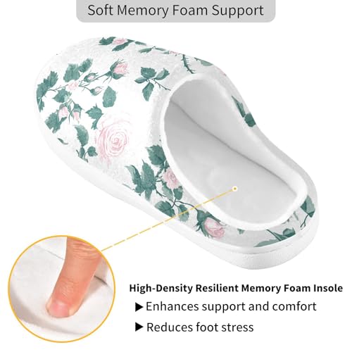 JUNZAN Maldives Pink Polyantha Rose Flowers Women Cotton Slippers Non Slip Memory Foam Travel Slippers for Travel Funny Presents 6-72