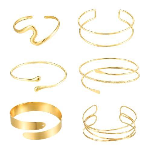 Cobee 6 sztuk bransoletek na ramię, 8 cm, regulowana bransoletka damska, minimalistyczna bransoletka w stylu boho, punk, kręcona, zestaw delikatnych bransoletek dla dziewcząt, Eine Grösse, Metal, Agat