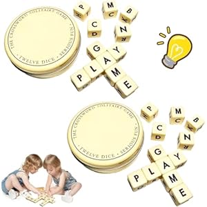 Dice Game- The Crossword Solitaire Game, Qless Game Word Dice, Travel Scrabble Game with Case and Twelve Letters Dice for Camping Games Family Education (2pc)