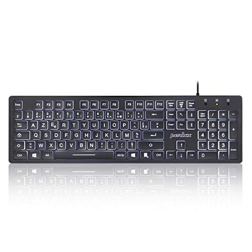 perixx PERIBOARD-317, Clavier Rétroéclairé Filaire USB pour Windows – Touches à Membrane avec Rétroéclairage LED Banc – AZERTY Français