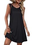 Womens Casual Tank Dresses for Summer Flowy Plus Sleeveless Mini Pocket Sun Dress(Solid Black,L)