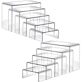 Fixwal 10pcs Acrylic Display Risers 2 Set Widen Clear Square Tabletop Display Riser Shelf for Funko POP Figures, Cupcake Risers Stand for Decoration and Organizer, transparent