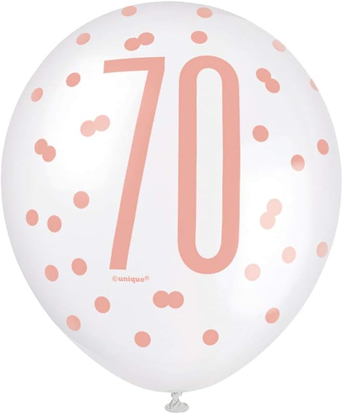 Unique Party 84922 Number Latex Balloons-12 | Rosegold | 6 Pcs, Rose Gold, Age 70