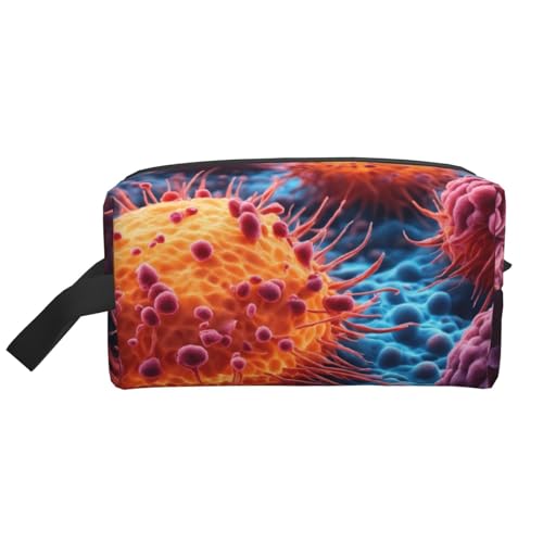 Un dipinto disegnato a mano di cellule cancerose nella borsa cosmetica stampata Realizzata in poliestere, la borsa per il trucco è leggera, non facile da deformare e rughe.