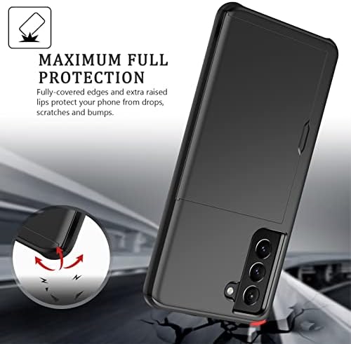 Coolden Compatible with Samsung S21 FE Case Wallet Case Shockproof Heavy Duty Protective Case Rubber Bumper Card Holder Wallet Case Cover Compatible with Samsung Galaxy S21 FE Phone Case (Black)