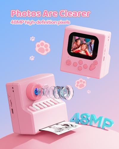 Kinder Kamera mit Fotos Drucken: HODDRCCN 1080P Kinder Sofortbildkamera Pink - 32G - Geschenke für 3 4 5 6 8 7 9 10 11 12 13 14 Jahre Jungen und Mädchen - Geburtstagsgeschenk Weihnachten Spielzeug