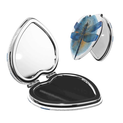 BEIVGOXL Dragonfly Print Printed Compact Mirror for Women,Heart Shape Mini Pocket Travel Makeup Mirror,Gift for Women, Girls, Makeup Lovers (Travel, Purse, Pocket)