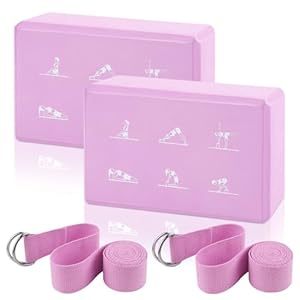 2 Yoga Block and 2 Yoga Strap Set,Non-slip EVA Foam Blocks, High Density Yoga Bricks with 6ft Strap, Supportive Latex-Free Yoga Block Accessories for Pilates